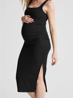 Beyond the Bump Maternity Black Square-Neck Midi Dress Small